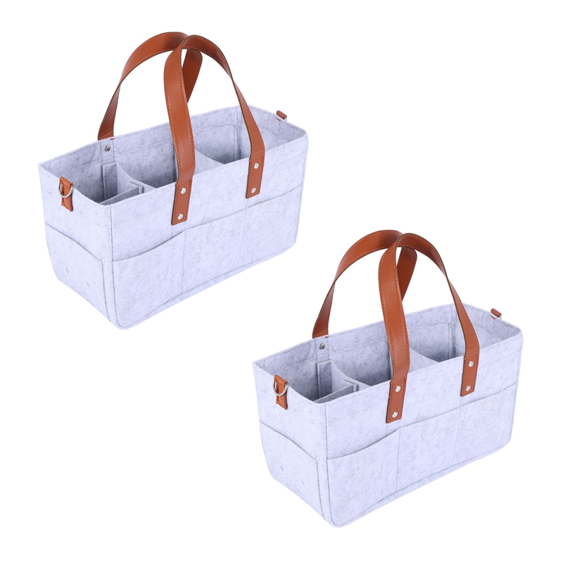 2X Baby Diaper Caddy Organizer Portable Holder Shower Basket Portable Nursery Storage Bin Storage Basket Bag Light Grey